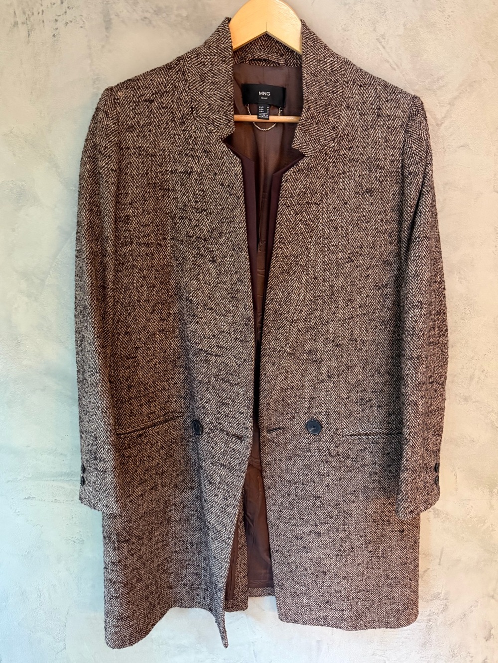 MNG Suit Herringbone Tweed Double-Breasted Coat (Size US S; EU M)